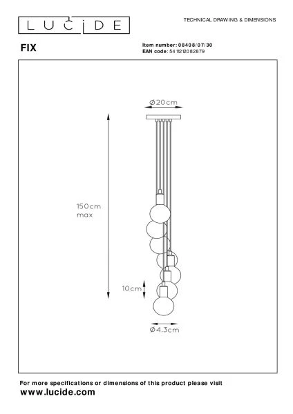 Lucide FIX - Lámpara colgante - 7xE27 - Negro - técnico